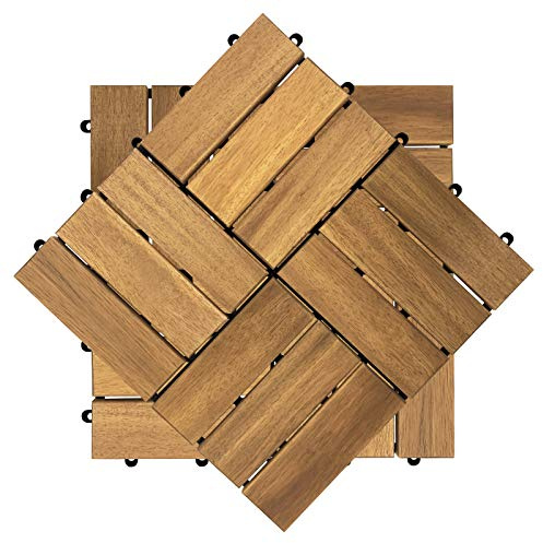 YUENFONG Holzfliesen Bodenfliese Balkon Terrassenfliesen Akazien-Holz Balkonfliesen Klickfliese, 30 x 30 cm Jedes Stück (5m², 55 Stück, Model B)