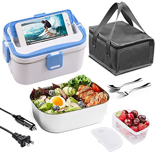 Ailgely Scaldavivande Elettrico Portatile 3 in 1,Portavivande Termico,60W Lunch Box Riscaldante USB,Acciaio Inox,1,8L,(12V/24V/220V),Doppio Voltaggio