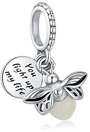 Alstiva Glühwürmchen Charm Anhänger 925 Sterling Silber 5A Zirkonia Charm Anhänger für Armband Charm Bead Pendant für Europäische Armbänder Halsketten Schmuck Geschenk für Damen Frauen