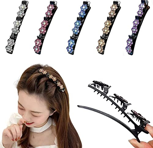 Kolibri-Haarspange mit Kristallblume,Strass-Haarspange,Kleeblatt-Haarspangen,funkelnde Kristallstein-geflochtene Haarspangen,Strasssteine Vierblätter Clips,Strasssteine geflochtene Haarspange (5PCS A)
