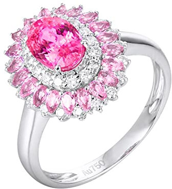 Epinki Echt Gold Diamantring Weißgold 750 18K Frauen, Saphir Hochzeitsring Rosa 1.3ct Blumen Freundschaftsringe Weißgold 750 mit Diamant, Gr.65 (20.7)