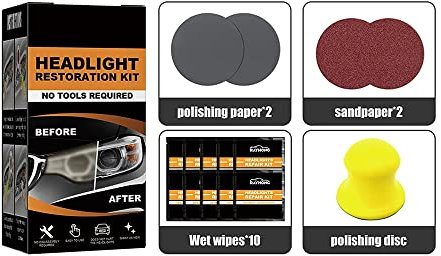 Lcmei Restowipes Kit de restauración de Limpiador de Faros, Limpiador de Faros para automóvil, Limpiador de restauración de Lentes de Pulido, Pulido de Bricolaje (1 Set)