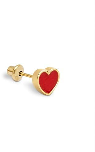 SINGULARU - Pendiente Suelto Heart Red Enamel. Motivo Corazón en Plata de Ley 925 con Acabado Baño de Oro de 18 Kt. Cierre de Rosca. Joyas para Mujer