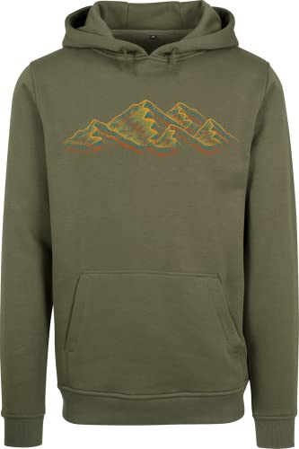 Baddery Wander Hoodie Herren - „Alpen“ - Bergsteigen, Klettern & Wandern Kapuzenpullover - Outdoor Geschenk (Oliv M)