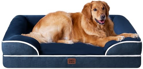 EHEYCIGA Panier Chien Grande Taille XXL Orthopedique, Memoire de Forme Lit pour Chien Dehoussable Lavable, Canapé Chiens Imperméable, Bleu Marine
