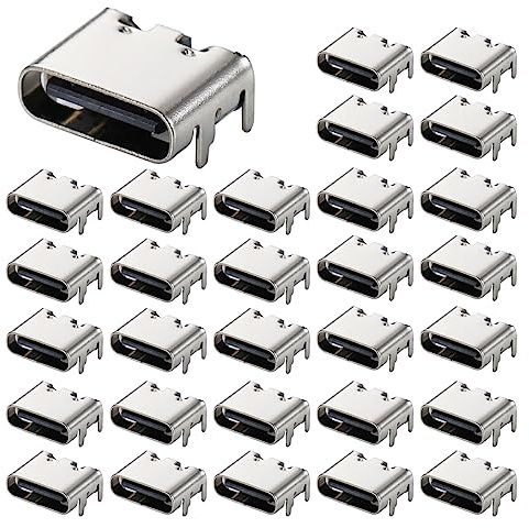 Greluma 30 STK USB-3.1 USB-C-Buchse, 6-polige Typ-C-Buchse für PCB-Design, Heimwerken, Hochstromladung – SMD, SMT