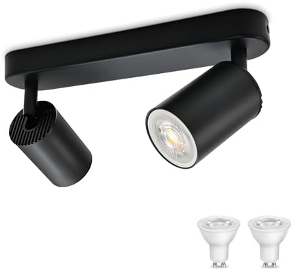 KYOTECH Deckenstrahler LED Schwarz Deckenstrahler 2 Flammig Spot Lampe LED Deckenleuchte Schwenkbar GU10 Deckenlampe Strahler Deckenspots für Küche Wohnzimmer Schlafzimmer inkl. GU10 Leuchtmittel