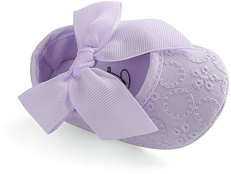 LACOFIA Scarpe da Battesimo Neonata per Bowknot con Suola Morbida Antiscivolo Ballerine Bambina Viola 6-12 Mesi