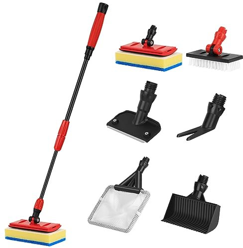 hygger Kit de nettoyage multifonction 6 en 1 pour aquarium avec grattoir à long manche, éponge, brosse à poils rigides, râteau à gravier pour aquariums en acrylique et verre, taille M