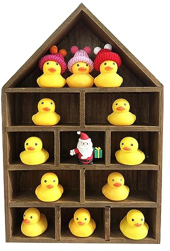 TANG SONG 1 PC 11-Slot Wooden House-Shaped Mini Figures Cubby Box Display Shelf Organizer Storage Box (Dark Brown)