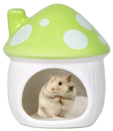 Woleigiao Pilzförmiges Keramik-Hamster-Versteckbett – ideales Versteck für kleine Haustiere für Zwerghamster Rennmäuse Mäuse Ratten Chinchillas und Meerschweinchen (grün)
