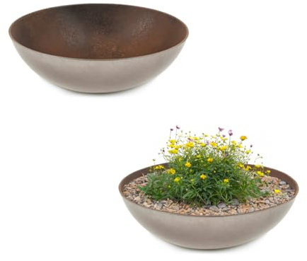 matches21 Pflanzschalen für draußen - 2 Dekoschalen in Rost-Optik rost-braun als Blumentopf Pflanztopf - hohe Schalen in 19 cm für Garten, Balkon oder Friedhof als Grab-Schmuck