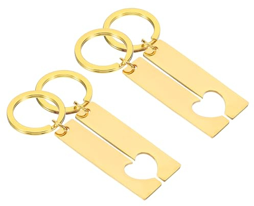 PATIKIL 2 Paare Metall-Stanzrohlinge, Metall-Schlüsselanhänger-Rohlinge Rechteckige Stanzetiketten-Rohlinge aus Edelstahl DIY Herz Namensschild für Lasergravur Liebhaber, Goldfarben