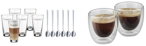 WMF Clever&More Latte Macchiato Gläser Set 12-teilig mit Löffel & Kult doppelwandige Espressotassen Glas Set 2-teilig, Gläser 80ml, Schwebeeffekt, Thermogläser, hitzebeständiges Espresso
