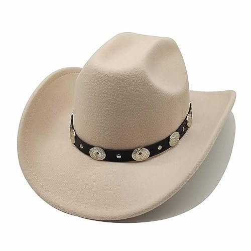 Willheoy Unisex Cowboyhut Schwarz Herren Cowgirl Kostüm Damen mit Band Werternhut Cowboyhut Fasching (B-Beige)