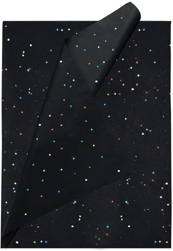 Jwssor Schwarzes Seidenpapier, 20 Blatt glitzerndes Seidenpapier, Weihnachtsverpackung für Geschenkkörbe, Geschenktüten, Geschenkverpackungen