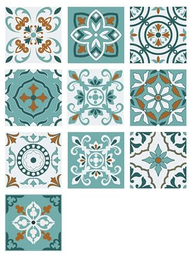 Fliesenaufkleber Blaue Blume Selbstklebende Klebefliesen, Wandfliesen Aufkleber,Wasserdicht Fliesensticker Fur Kuche Badezimmer Dekorative Stickerfliesen,Wohnzimmer Dekoration15X15Cm