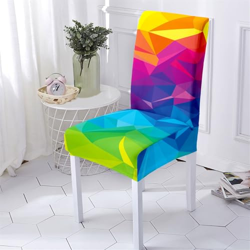 Hiseng Stuhlhussen, Bunter Geometrischer Druck Stretch Universale Stuhlbezug, Waschbar Hussen für Stühle, Stuhlbezüge für Hotel, Restaurant, Küche, Partys Deko (Bunt,6 Stücke)