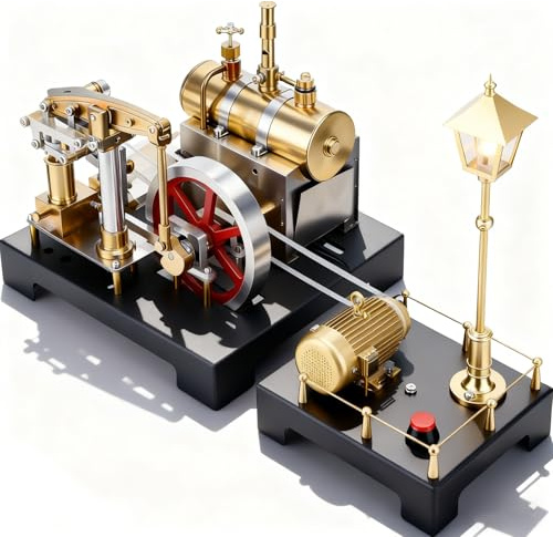 Steam Engine Model - Mini Steam Engine - DIY Stationary Beam Steam Engine Model with Lamp Scene, Build Engine That Runs with Horizontal Boiler and Centrifugal Regulator Full Metal Kit