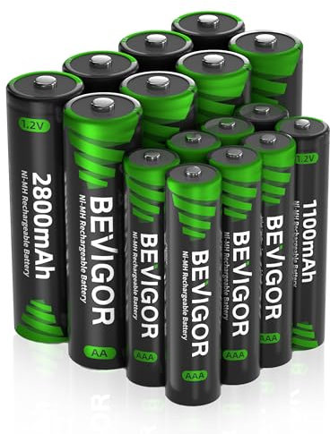 BEVIGOR 16 Pack AA AAA Rechargeable Batteries Set 8 x 2800mAh AA & 8 X 1100mAh AAA Batteries High Capacity, 1.2V Low Self-Discharge, PreCharged