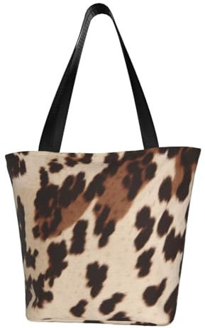 XDCYWBZDBC Handtasche mit Kuhfell-Druck, mit Reißverschluss, Umhängetasche, Freizeit, Kuriertasche, Strandtasche, wiederverwendbar, Einkaufstasche, faltbar, Polyester, geeignet für den täglichen