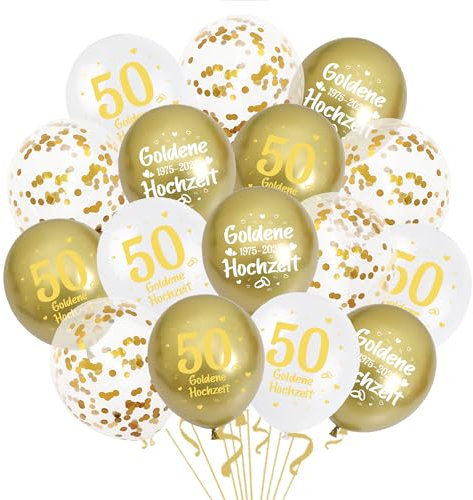 40 Stück Goldene Hochzeit Deko Luftballons Set - Gold Weiß Ballons mit Latexballons Konfettiballon, Luftballon Girlande 50. Hochzeitstag Jubiläum Party Dekoration