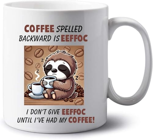 GOPERSONALISED Coffee Spelled Backwards is Eeffoc Funny Cat Sloth Personalised Jumbo 20oz Mug Extra Large Tea Coffee Big Mug Sarcasm Custom Name Cup Work Gifts (Sloth)