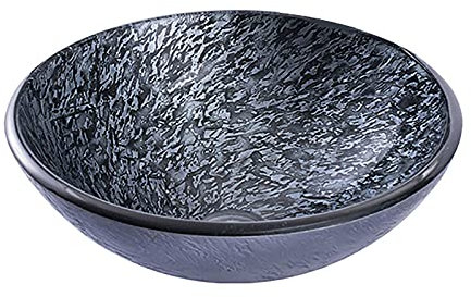 QUSYZD Lavandino da appoggio per Il Bagno, Lavandino da appoggio Rotondo in Vetro temperato, Lavandino da appoggio Artistico, Lavandino da appoggio in Argento e Nero con Scarico a sc,