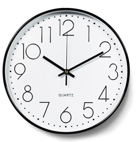 YSWOVUO 30cm Horloge Murale Silencieuse sans Tic-tac, Pendules Murales Décorative Ronde, Chiffres Arabes Murale Facile à Lire, Horloge Murale à Quartz pour Chambre, Salon, Cuisine, Bureau