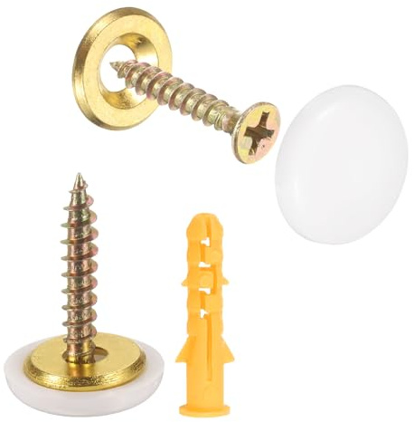 sourcing map 12 Pcs 16.8 mm Decorative Caps Cover Nails, Zinc Alloy Screw Covers Caps Mirror Fixing Screws for Mirrors, Coffee Tables, Wooden or Glass Furniture, White