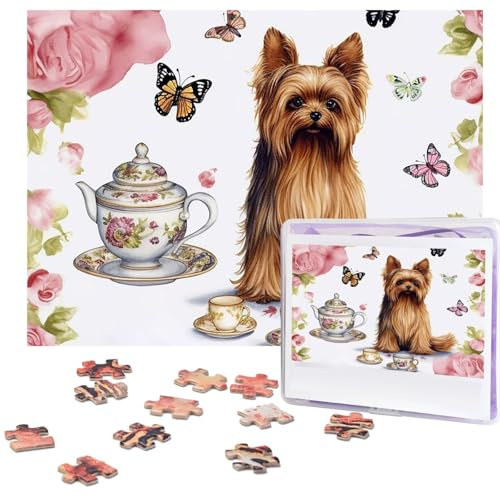 500 Piece Jigsaw Puzzle for Adults Challenging Puzzle for Game Nights Yorkshire Terrier Wooden Puzzle Personalized Custom Wood Puzzle for Family Picture Puzzle Finished Size 15x20.4