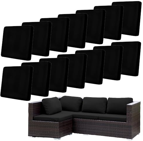 Hiseng Patio Cushion Covers Replacement 8/12 /14 PCS for Outdoor Garden Furniture Patio Chair Pad Seat Cushion, Solid Color Soft Stretch Washable Rattan Furniture Protector (Black,14 pcs)