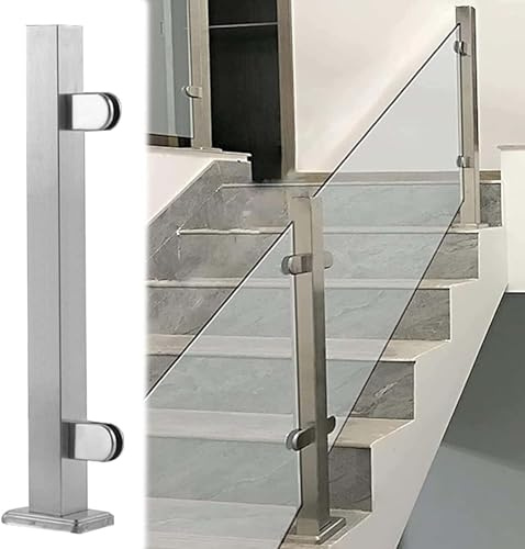Garde-corps en verre en acier inoxydable pour escaliers et balcons, facile à installer, design personnalisable, poteau central de 84 cm, finition argentée, parfait pour les terrasses