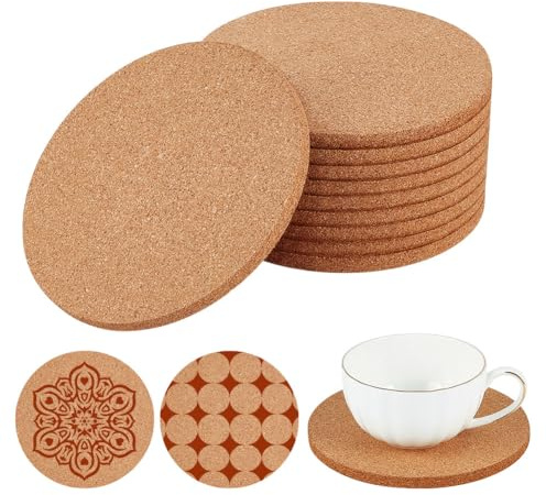 OLYCRAFT 12 pz 15.3cm Sottobicchieri Rotondi In Sughero, Set di Sottobicchieri In Sughero per Piante, Tappetino Assorbente In Sughero per Bevande Tavolo Da Pranzo Scrivania Fai Da Te