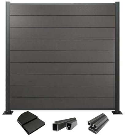 Woodstore24 WoodoZaun - WPC Sichtschutzzaun - Anthrazit - 185 cm x 180 cm - Gartenzaun Komplettset - inkl. Pfosten Anthrazit - 1x Zaun & 2x Pfosten