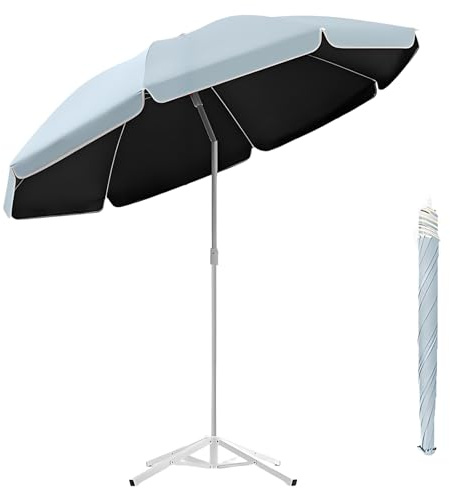 Parasol de terrasse inclinable avec support, imperméable et protection UV, idéal pour balcon et jardin, parasol d'extérieur Bleu clair, 2,2 m