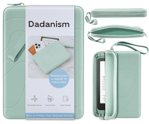 Dadanism 6-7 Inch Silicone Clutch for 7 Kindle Paperwhite and Kindle Colorsoft Signature Edition, 6 K-indle, Kobo, Nook E-Reader, Anti-Dust Coating Multi-Purpose Bag for Phone, Wallet, Sage Green