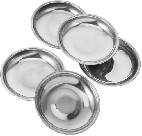 MUELODSIC 5 Pezzi Piatti Rotondi in Acciaio Inossidabile Spessi per Salsa Condimento Antipasti Resistente per Famiglia e Feste