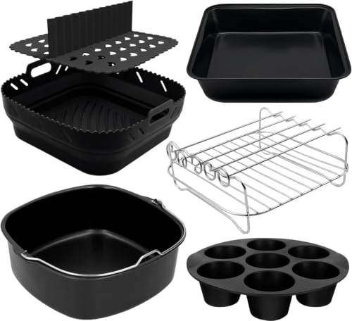 22CM Accesorios freidora de Aire para Cecotec 6L / 6.5L / 8L, Cosori Air Fryer 5.5L / 6L / 6.2L / 6.4L, Xiaomi 6.5L, Moulinex 7.5L, Air Fryer Accesorios para freidora sin Aceite con Molde Silicona