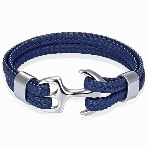 Tom Jaxon herrarmband ankare flätat läder silver blå - 20 cm