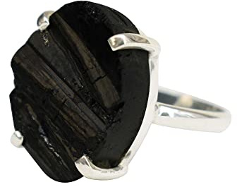 Gems Vibes 925 Sterling Silber Turmalin Ring, handgefertigter Edelsteinring für Frauen, Freundschaftsring, Roher schwarzer Turmalinring, Geschenk für Sie