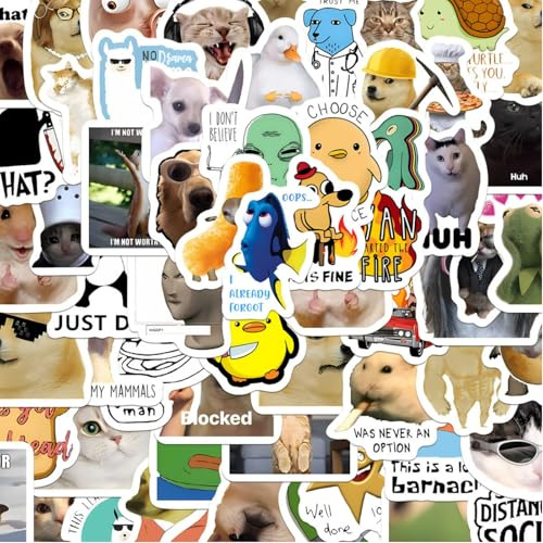100Pcs Funny Meme Stickers,Random Waterproof Vinyl Stickers,Cute Animal Sticker for Laptop,Computer,Phone,Water Bottle,Journal,Skateboard,Easy to Remove,Cartoon Cute Style,Cool Stickers for Adult