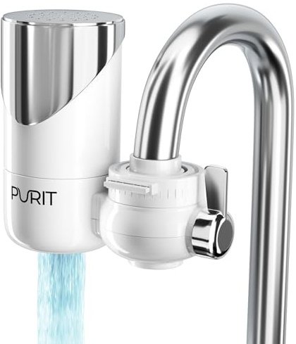 PURIT Filtro acqua rubinetto (1000L) Riduce cloro, metalli e il 99,99% dei batteri - Filtri ecofriendly in ceramica diatomea e carbone attivo vegetale - (1 Filtro incluso)