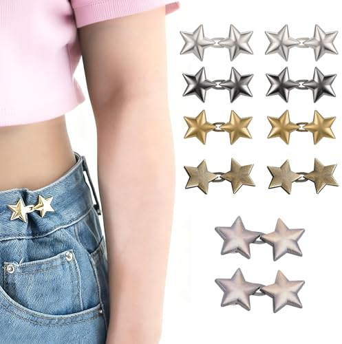 YUEnAttente 10 Paar Hosenbund Enger Machen, Einstellbar Hose Enger Machen Clip, Keine Nähen Hosen Enger Machen Clip, Jean Knopfnadeln, Abnehmbare Jeansknöpfe für Hosen Jeans, Röcke