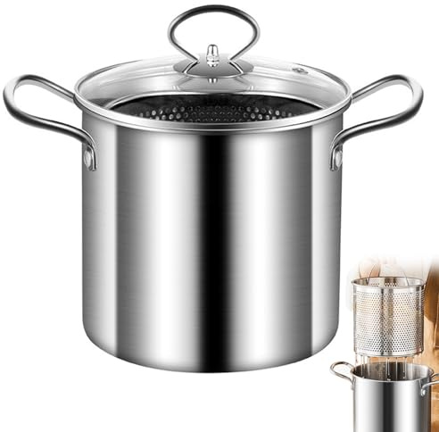 Olla para freír con cesta, olla para freír de 3, 5 L, freidora pequeña de acero inoxidable con mango antiescaldado, aceite para pescado y cesta para patatas fritas, pollo, figürchen