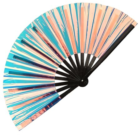 jerbro Handfächer Holografischer Rave-Fan Chinesische Handheld Faltventilatoren Iridescent Fan für Festivals Dekor Hanfu Club Ereignis Party Tanz Leistung Bekleidungszubehör (Holografischer-C12)