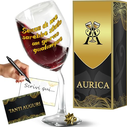 Aurica Calice Vino Personalizzato SENZA DI ME SAREBBE STATO UN GIORNO QUALUNQUE – Bicchiere Storto Per Brindare A Mamma Con La Battuta Perfetta - Un Regalo Per Dirgli Auguri, Confezione Regalo Inclusa