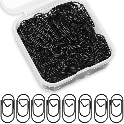 CONJURAIDE 130 Stück Büroklammern Herz, Schwarz Büroklammer Herz Büroklammern Motiv Klein mit Transparentbox Paperclips für Büromaterial Aktenklammer Klassenzimmer