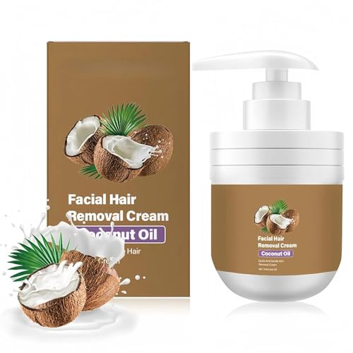Coconut Oil Hair Removal Cream, Facial Hair Removal Cream for Women & Men, Gentle Depilatory Creams for Face & Body, Remove Lip-Hair & Beard, Smooth Moisturised Skin, Skin-Friendly Care, 100g