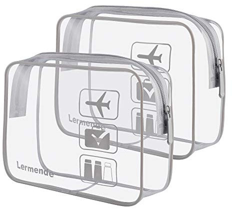 Lermende Kulturtasche Transparent, 2 Stück Flugzeug Kosmetiktasche Durchsichtig, wasserdichte PVC-Reise-Waschtaschen, TSA-Zugelassene Make-up-Taschen, für Familie, Männer un Frauen